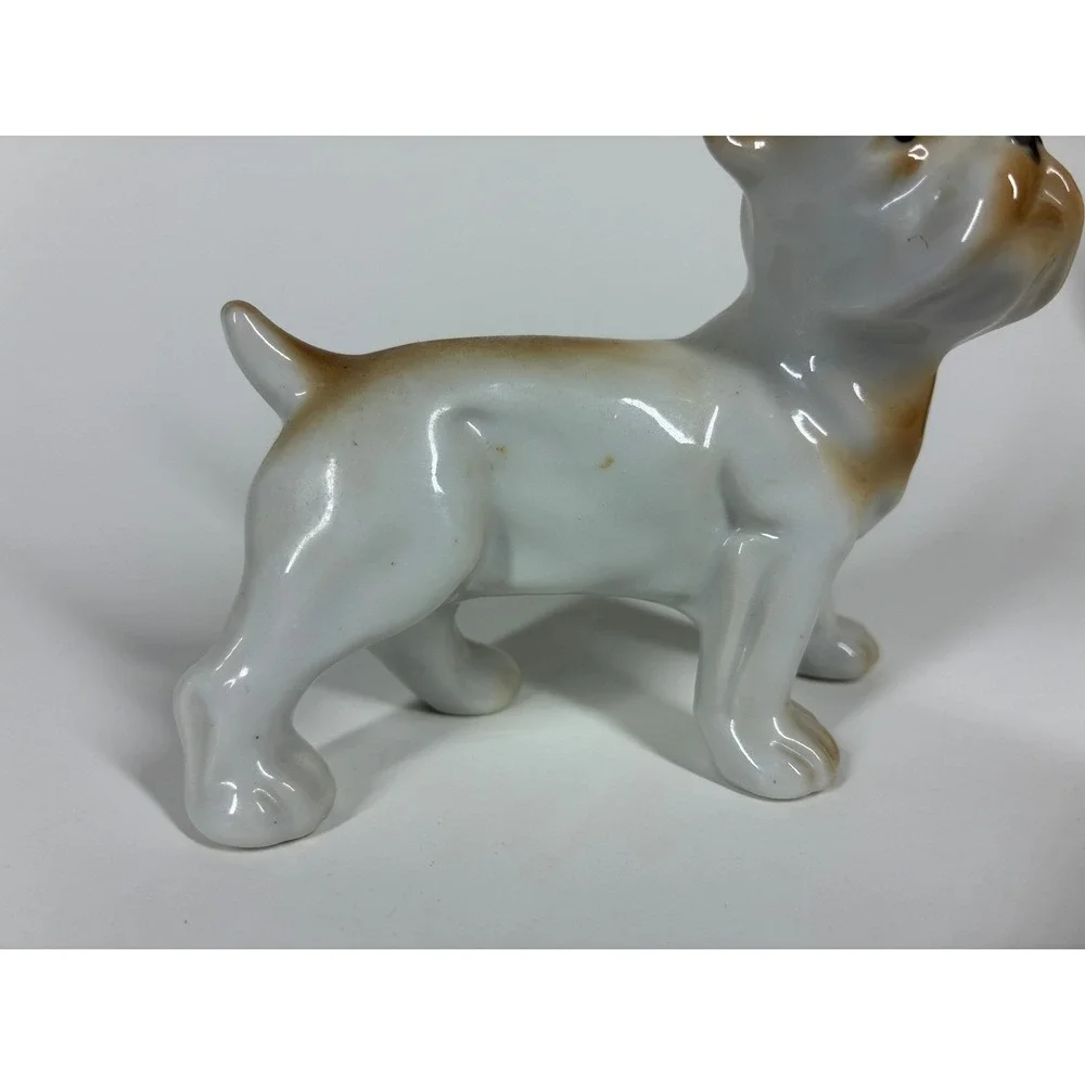 Vintage Japanese Porcelain French Bulldog Figurine White Brown Hand Painted
